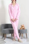 Kadın Süet Düğmeli Pijama Takımı Pembekalpli