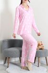 Kadın Süet Düğmeli Pijama Takımı Pembekalpli