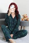 Kadın Süet Düğmeli Pijama Takımı Zümrüt