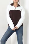 Kadın 3 İplik Yarım Fermuarlı Sweatshirt Ekrukahve