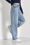 Kadın Dikiş Detaylı Baggy Kot Pantolon Açıkmavi