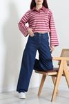 Kadın Dikiş Detaylı Baggy Kot Pantolon Koyumavi