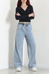 Kadın Beli Lastikli Bol Paça Kot Pantolon Buz Mavi