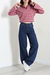 Kadın Dikiş Detaylı Baggy Kot Pantolon Koyumavi