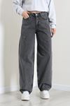 Kadın Dikiş Detaylı Baggy Kot Pantolon Füme