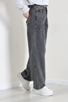 Kadın Dikiş Detaylı Baggy Kot Pantolon Füme
