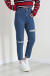 Kadın Lazer Kesim Mom Kot Pantolon Mavi Model TV-101247