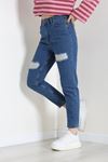 Kadın Lazer Kesim Mom Kot Pantolon Mavi Model TV-101246