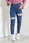Kadın Lazer Kesim Mom Kot Pantolon Mavi Model TV-101246