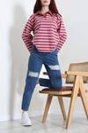 Kadın Lazer Kesim Mom Kot Pantolon Mavi Model TV-101246