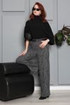 Kadın Kemerli Geniş Paça Jakar Pantolon Gri