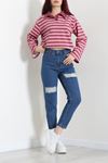 Kadın Lazer Kesim Mom Kot Pantolon Mavi Model TV-101246