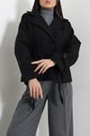Kadın Astarlı Oversize İthal Kaşe Kaban Siyah