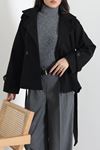 Kadın Astarlı Oversize İthal Kaşe Kaban Siyah