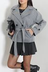 Kadın Astarlı Oversize İthal Kaşe Kaban Gri Model TV-101352