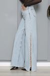 Kadın Zincirli Wide Leg Kot Pantolon Buz Mavi