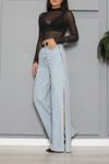 Kadın Zincirli Wide Leg Kot Pantolon Buz Mavi