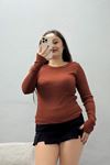 Kadın Parmak Geçmeli Uzun Kollu Body Kiremit