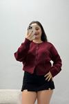 Kadın Düğmeli Triko Hırka Bordo