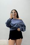 Kadın Modal Kayık Yaka Oversize Sweat Füme