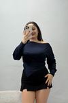 Kadın Buzzy Asimetrik Kesim Bluz Lacivert