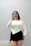 Kadın Buzzy Asimetrik Kesim Bluz Ekru