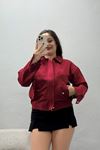 Kadın Likralı Dokuma Kumaş Bomber Ceket Bordo