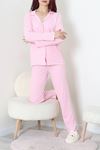 Kadın Bürümcük Düğmeli Pijama Takımı Pembe
