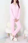 Kadın Bürümcük Düğmeli Pijama Takımı Pembe
