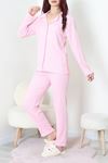 Kadın Bürümcük Düğmeli Pijama Takımı Pembe