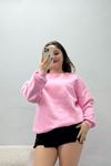 Kadın Bisiklet Yaka Üç İplik Sweat Pembe