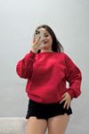 Kadın Bisiklet Yaka Üç İplik Sweat Kırmızı