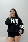 Kadın Baskılı Modal Sweat Siyah