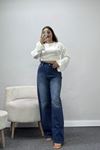 Kadın Tokalı Baggy Kot Pantolon Mavi Model TV-82705