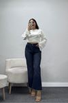 Kadın Kesik Paça Flare İspanyol Paça Kot Pantolon Koyumavi