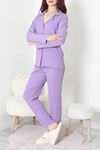 Kadın Bürümcük Düğmeli Pijama Takımı Lila