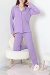 Kadın Bürümcük Düğmeli Pijama Takımı Lila