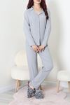Kadın Bürümcük Düğmeli Pijama Takımı Gri