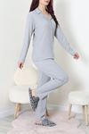 Kadın Bürümcük Düğmeli Pijama Takımı Gri