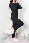 Kadın Bürümcük Düğmeli Pijama Takımı Siyah