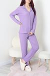 Kadın Bürümcük Düğmeli Pijama Takımı Lila