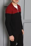 Selanik Yarım Fermuarlı Garnili Erkek Sweat Siyah Bordo