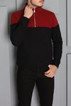 Selanik Yarım Fermuarlı Garnili Erkek Sweat Siyah Bordo