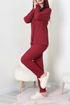 Kadın Bürümcük Düğmeli Pijama Takımı Bordo