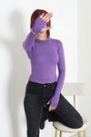 Kadın Dik Yaka Parmak Geçmeli Viskon Body Lila