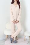 Kadın Bürümcük Düğmeli Pijama Takımı Bej