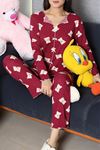 Kadın Kaşkorse Pijama Takımı Bordo