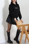 Kadın Kapşonlu Baskılı Sweat Siyah Model TV-101839