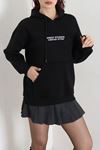 Kadın Kapşonlu Baskılı Sweat Siyah Model TV-101839