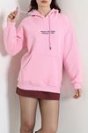 Kadın Kapşonlu Baskılı Sweat Pembe Model TV-101840